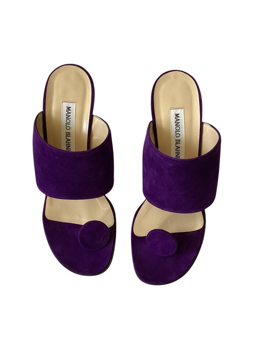 Manolo Blahnik Shoes - Manolo Blahnik Vintage Leather Purple Suede Open-Toe Mules sz 38